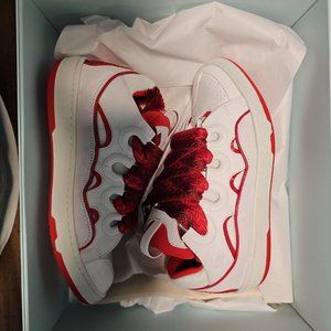 Men's White And Red Curb Leather LowTop Sneaker Shoe Size 10